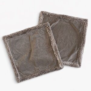 Pottery Barn Faux Fur Trim Throw Pillow Covers Taupe Brown 18x18 Set